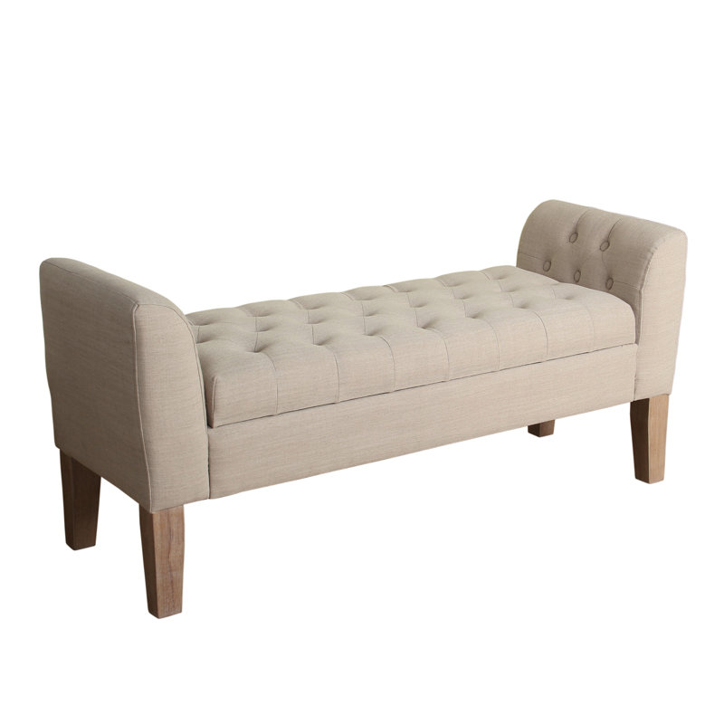 Alaitz Polyester Upholstered Storage Bench, Sand Dune