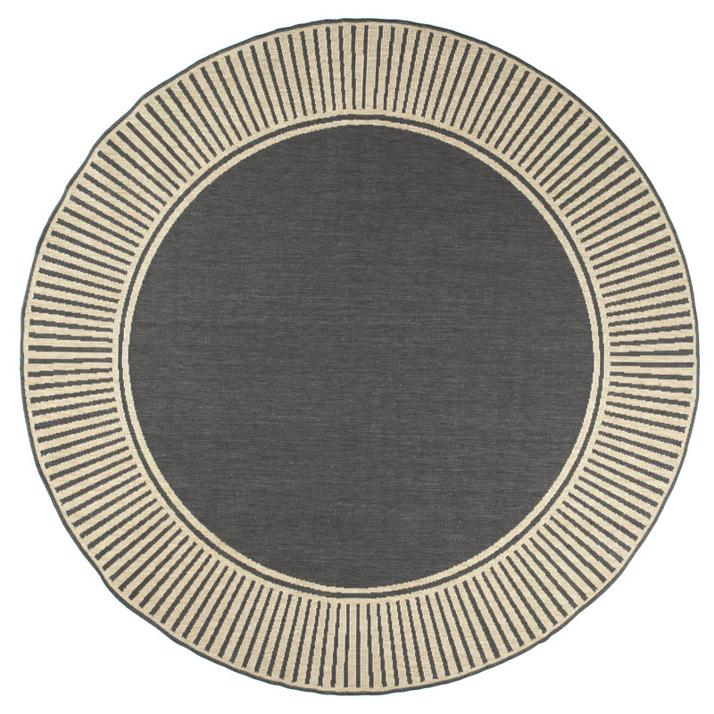 Alegre Bordered Indoor/Outdoor Rug, Round 6'7", Dark Gray