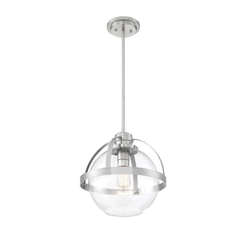 Willem Single Globe Glass Pendant in Satin Nickel, Satin Nickel