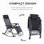 Fauteuil à bascule pliable, inclinable par gravité, avec oreiller, porte-gobelet et porte-téléphone, noir, acier. Porte-collation à bascule élastique.