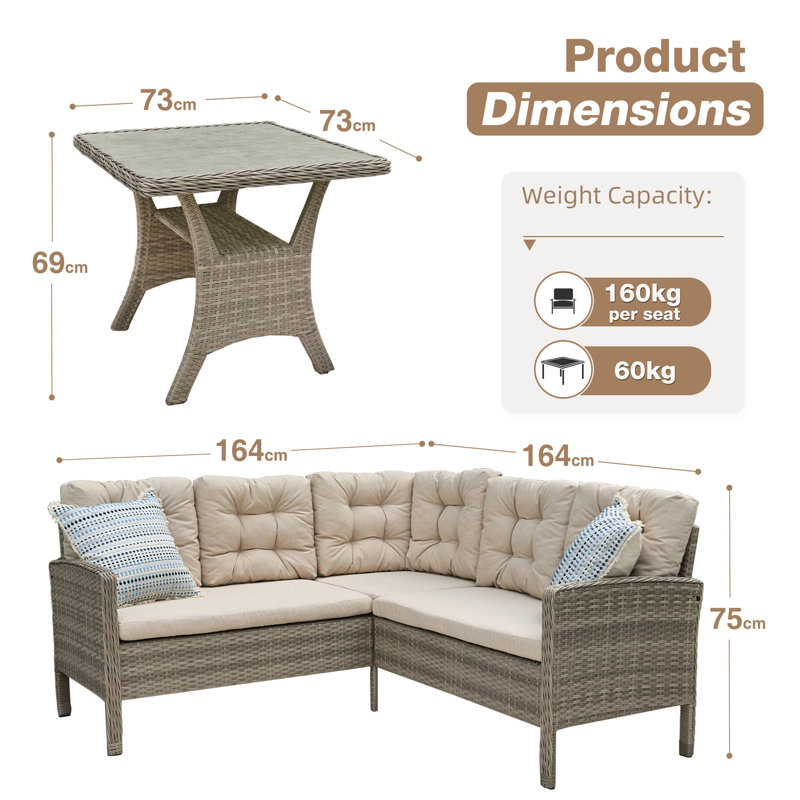 5 - Person Patio Dining Set with Rectangular Table, Beige