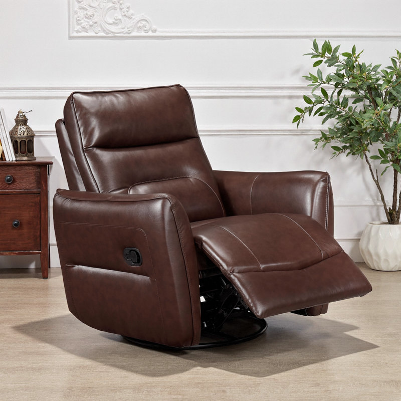 Premium Swivel Glider Recliner Chair with Genuine Leather & Solid Wood Frame, Gentle Motion for Ultimate Relaxation