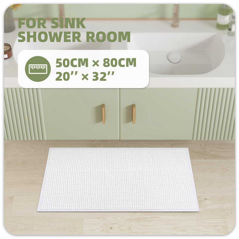 Idalee Bath Rug with Non-Slip Backing, White, 16''W x 59''L
