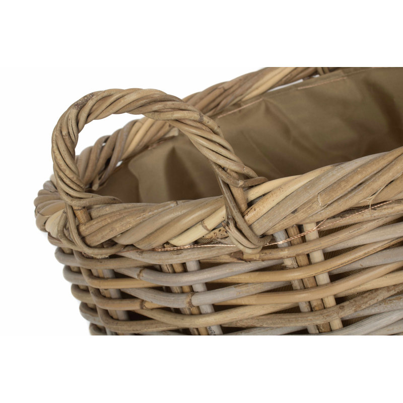 Lugowe Rattan Log Carrier Basket with Lining, 33cm H x 44cm W x 41cm D