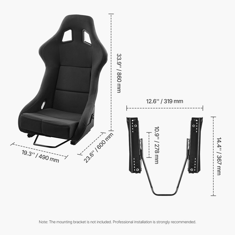 Siège de course, 1 ensemble, cockpit de course intégré avec glissière à double verrouillage et mousse à haute résilience, fauteuil de course confortable avec tissu en velours doux et glissière Q235B, adapté aux voitures de course et aux karts