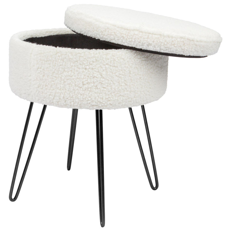Harbour Housewares - Round Boucle Storage Footstool, Black