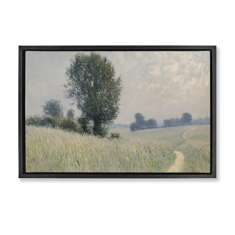 Haut chemin d'herbe dans un cadre flottant, design par Petal Prints Design, Cadre flottant noir de jais, H 17 po x l 25 po