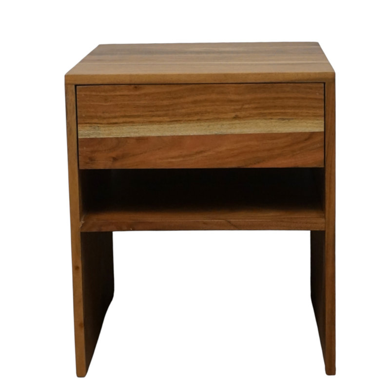 Table d'appoint en bois d'acacia avec tiroir et tablette
