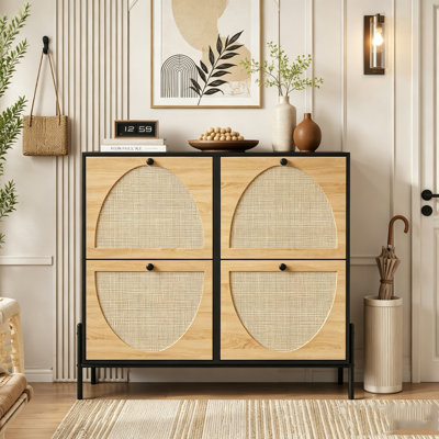 Armoire à chaussures en rotin avec 4 portes rabattables