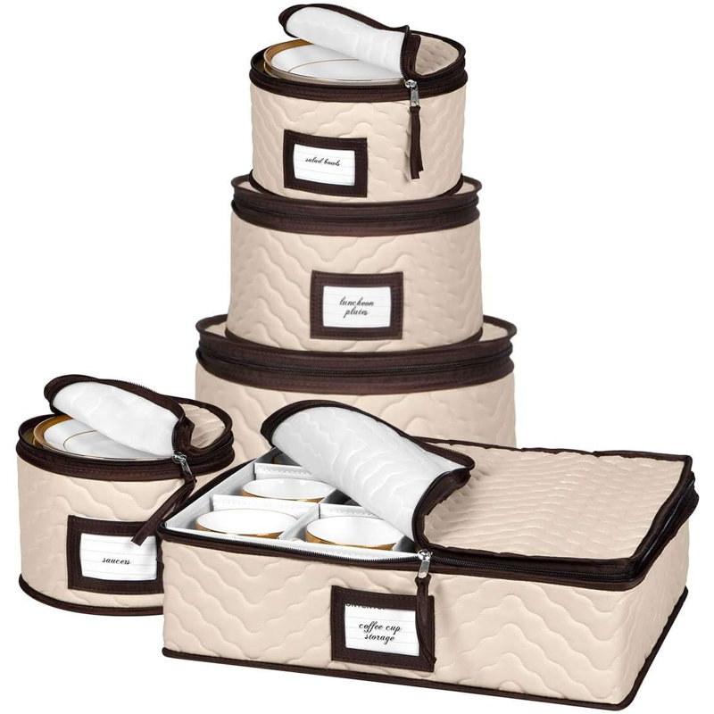 China Storage Containers 5-Piece Set Moving Boxes with dividers for Dinnerware, Beige