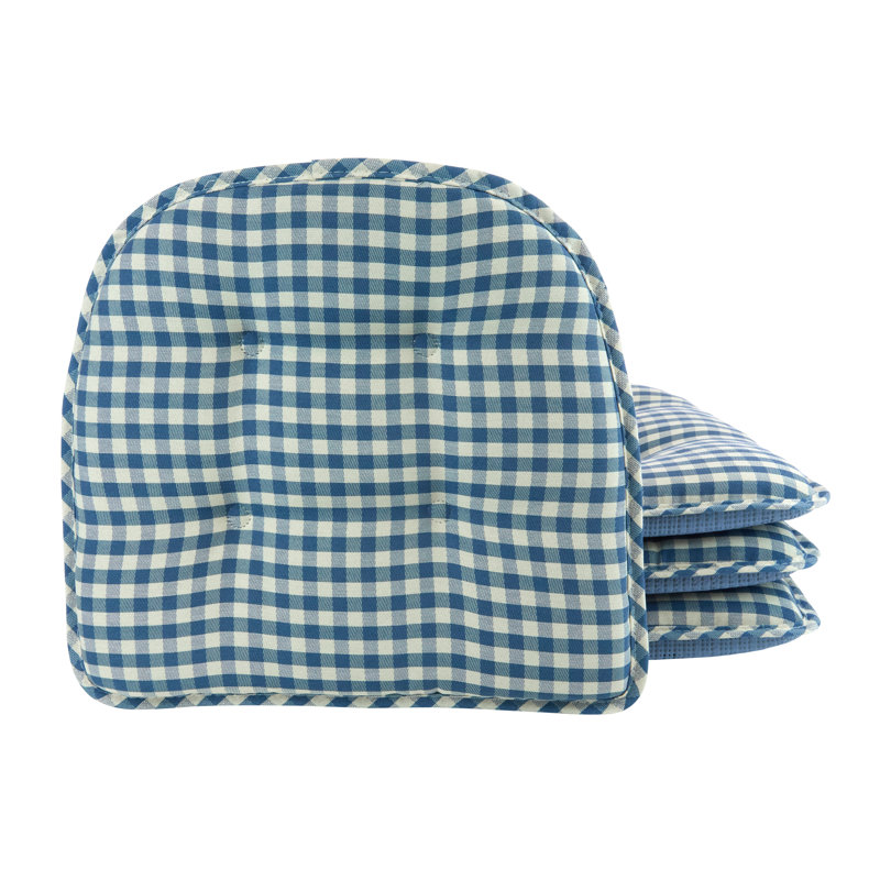 Non-Slip Gingham Dining Room And Kitchen Seat Cushions, 16 X 15 X 2 Inches, Set of 8, Gingham Pine