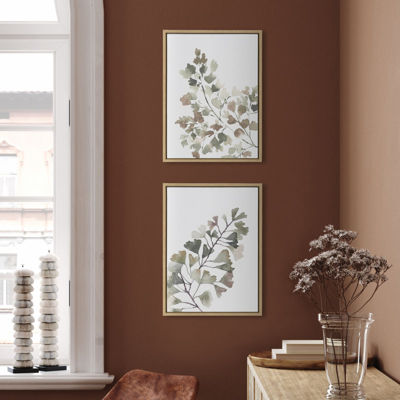 Sylvie Botanical Soft Splitfern and Botanical Soft Maiden Framed Canvas by Sara Berrenson 2 Piece