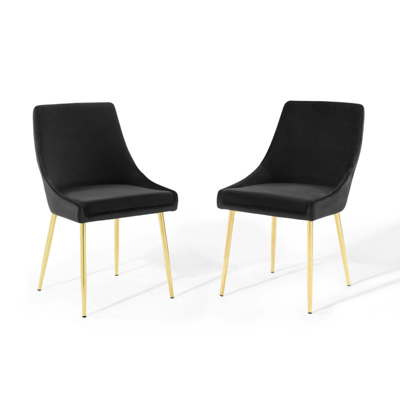 Gold Black Velvet Upholstered Side Chair with Metal Legs