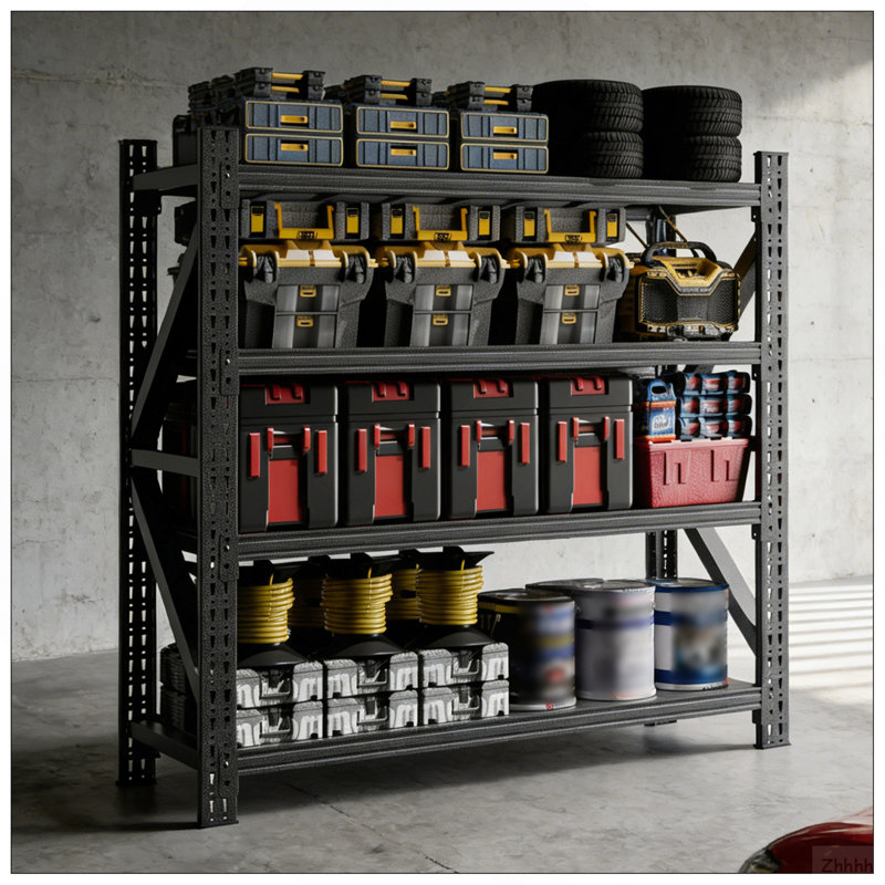Étagère de garage robuste de 5000 lb, unité de rangement réglable en métal à 4 tablettes (H 63 po x l 67 po x P 23,7 po), capacité de 5 000 lb de rayonnage industriel pour l'entrepôt, noir