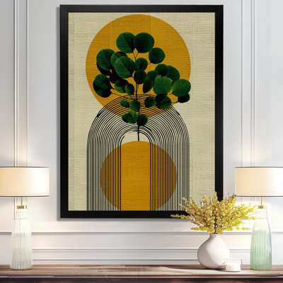 Vert et jaune, plante géométrique minimaliste bohémienne - impressions sur toile de style Mid-Century moderne, art mural moderne Mid-Century vert