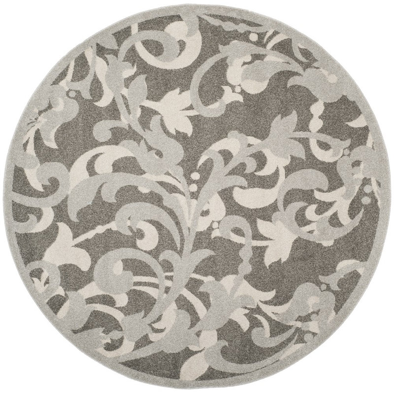 Tapis gris / gris clair à motif floral Ammundsen, Rond 7 pi