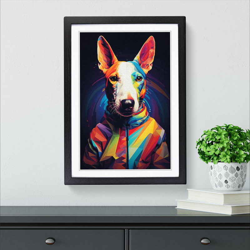 English Bull Terrier Futurism - Single Picture Frame Print on Wood, Black Framed, 34cm H x 25cm W
