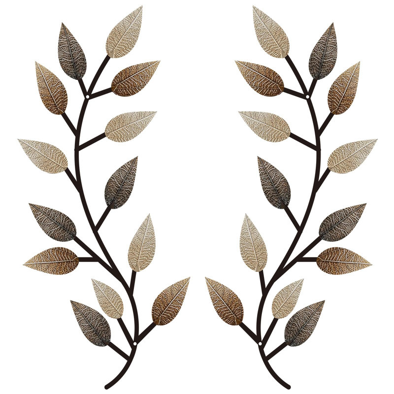 2 Pieces Metal Tree Leaf Wall Decor Vine Olive Branch Leaf Wall Art Living Room, Hallway Wall Decor Outdoor Decoration