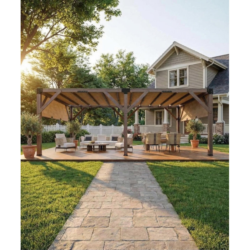 Pergola en bois de cèdre durable 12 x 20 pi avec auvent rétractable