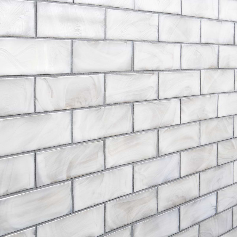 Magico 12x12 Iridescent Polished Glass Mosaic Tile, Pearly White