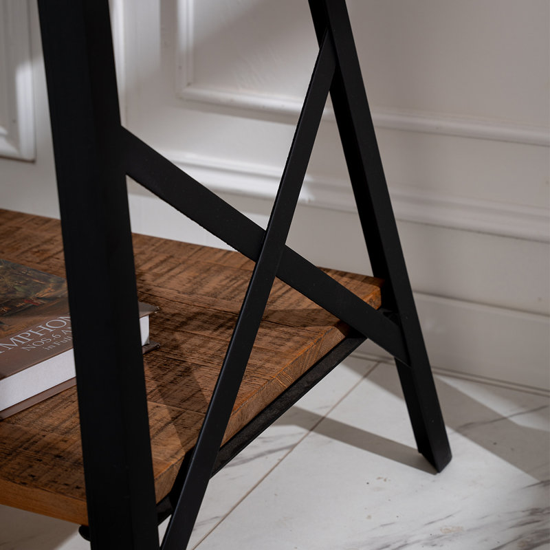 Table de bout rustique en bois massif - table d'appoint industrielle à 2 niveaux avec base en X