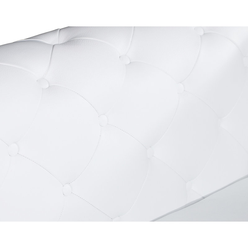 Cuir blanc avec cadre en bois massif séché au four et rembourrage en mousse avec accents en acier inoxydable