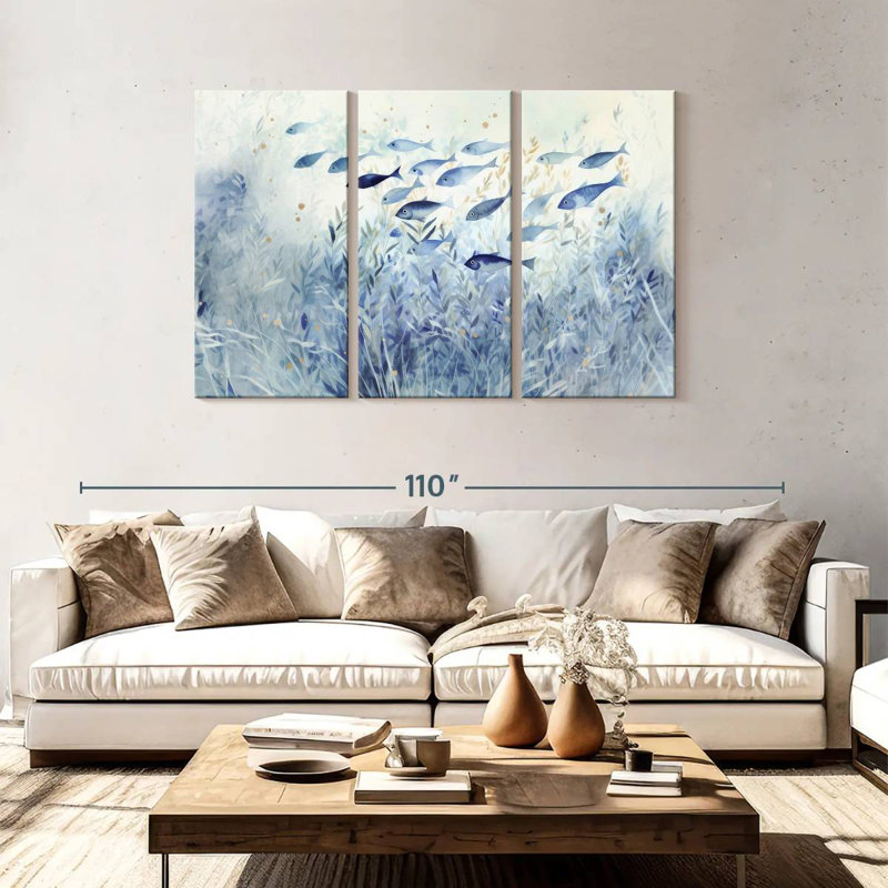 Brampt Blue School Of Fish, 48" H x 74" W