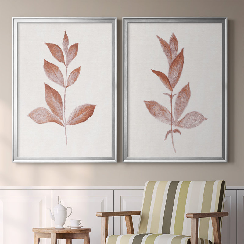 «Red Leaf I», toile encadrée de qualité supérieure - prête à être accrochée, H 36,5 po x l 53 po x P 1,25 po, Argent