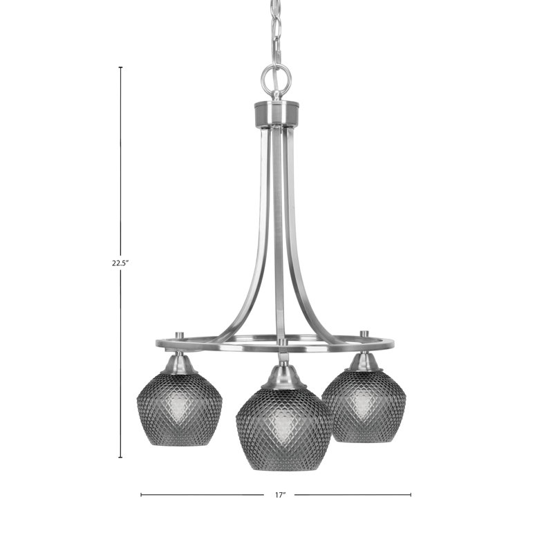 Lustre 3 lumières en verre nickelé brossé 6 po Mukkesh, Nickel brossé, Noir