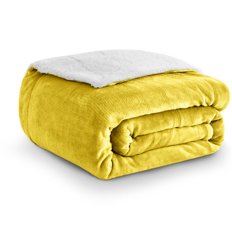Soza Sherpa Fleece Dual Sided Fur Thick Reversible Blanket Throw, Yellow, W200 x L240cm