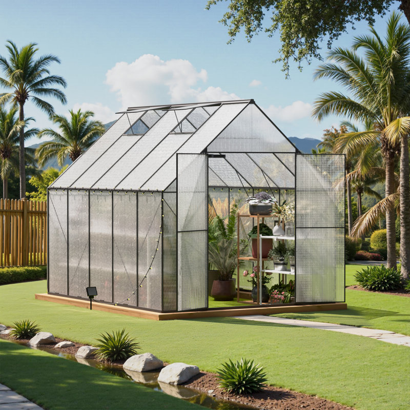 Serre en polycarbonate avec toit ventilé 8 x 10 pi, H 92,52 po x l 118,11 po x P 94,49 po