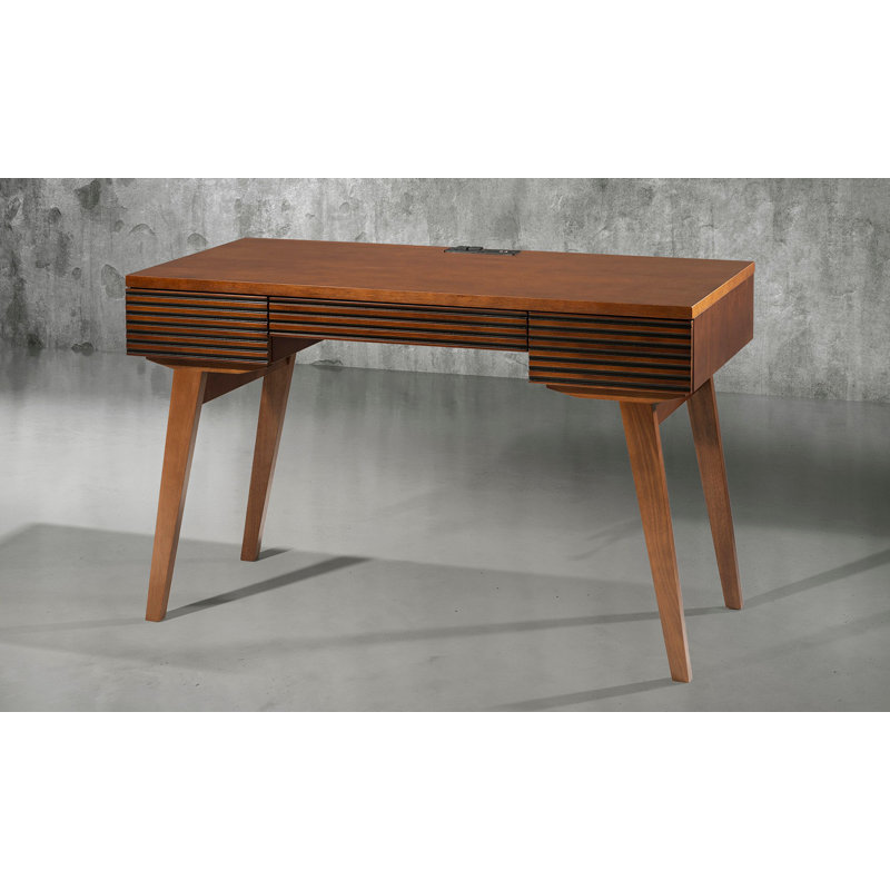 Tango 48" Warm Cognac Solid Wood Writing Desk with USB Dock