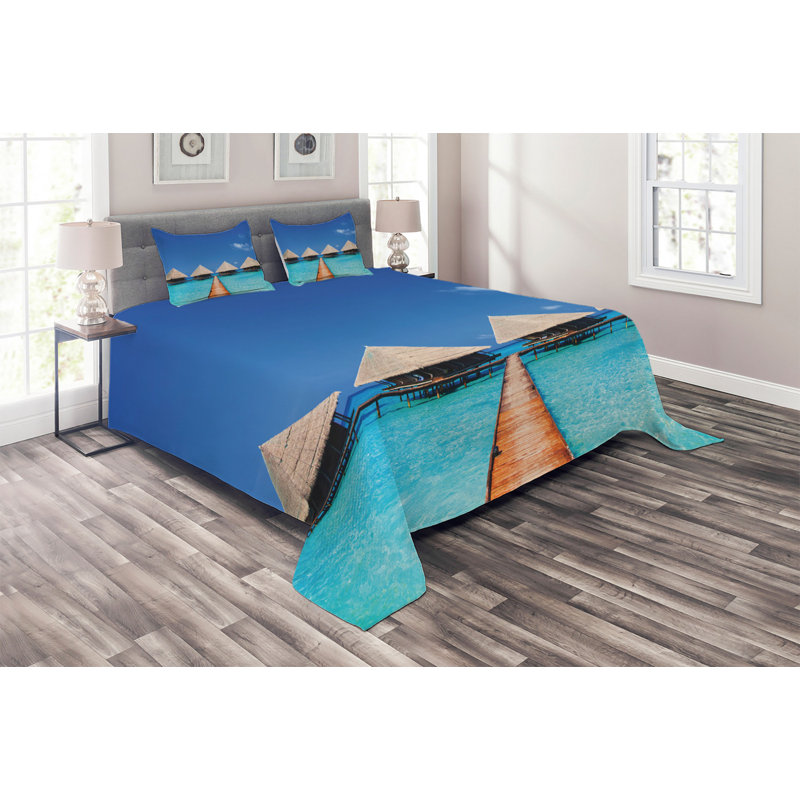 Landscape Polyester Coverlet, King Bedspread + 2 Shams