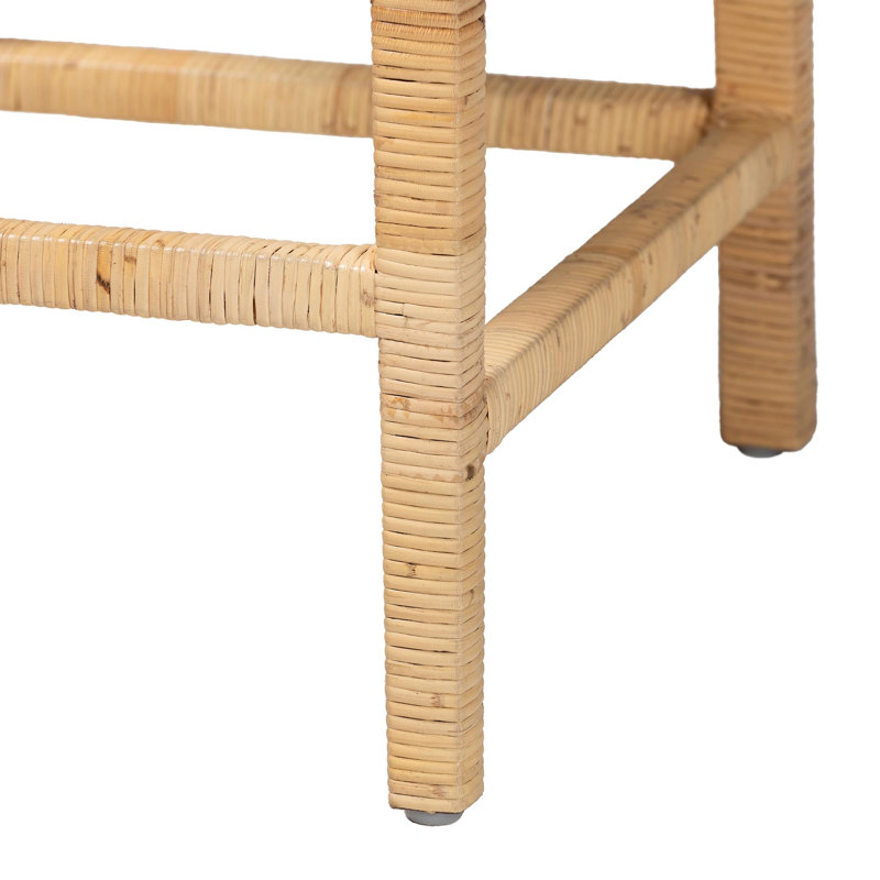 Modern and Contemporary Natural Wood and Rattan Counter Stool