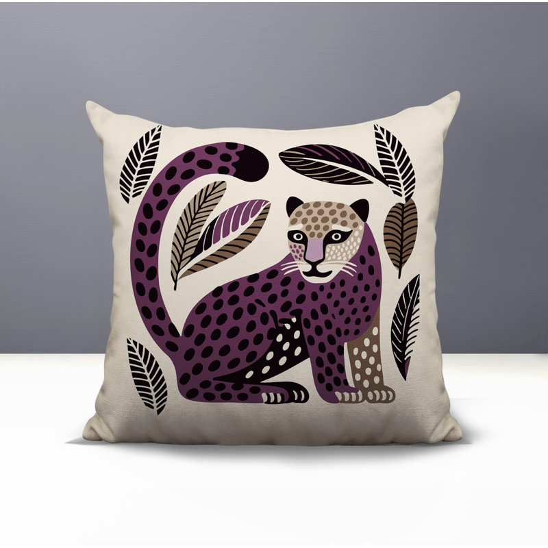 Oreiller carré réversible intérieur / extérieur Ayra Leopard, Carré 15 po, Mauve