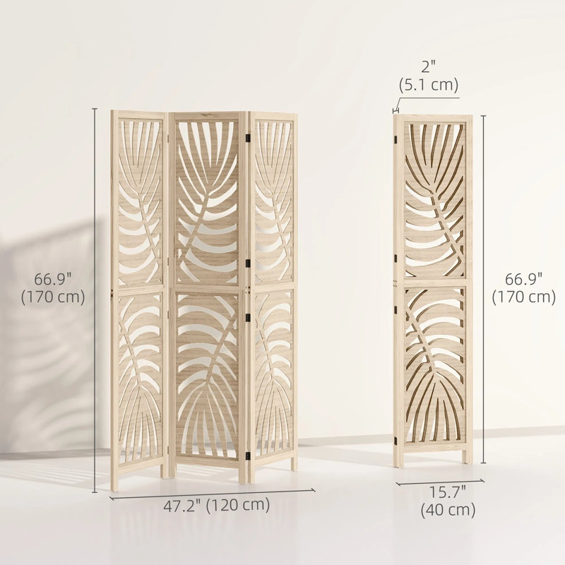 47.2 " W x 66.9 " H 3 - Panel Solid Wood Folding Room Divider