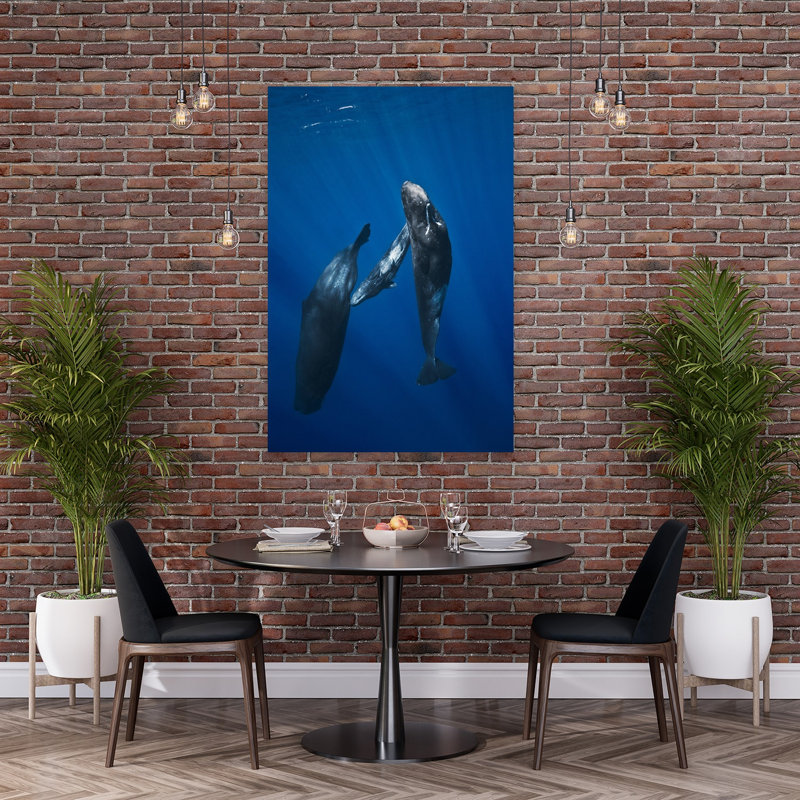 Whale Family Underwater Peaceful Abstract Contemporary Whale Nature Ocean Wall Art Print 1 Piece Wrapped Canvas Wall Art