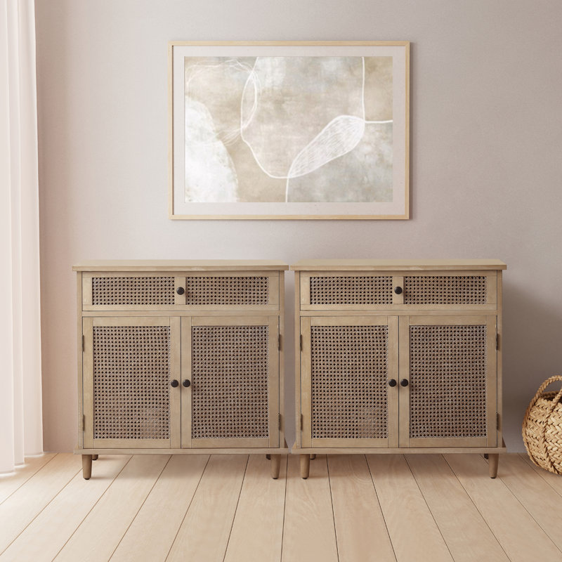Wardville 31.5'' Woven Rattan 4 - Door Accent Cabinet with Drawer