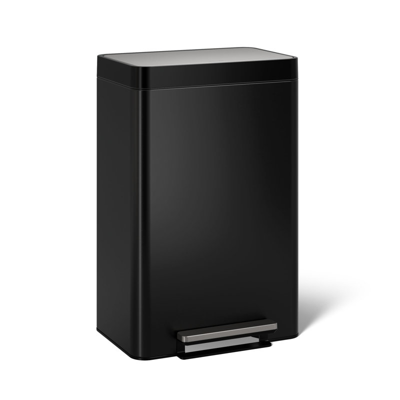 Reset 11 Gallon Dual Compartment Kitchen Trash Can, Stainless Steel Step Trash Can, Black Stainless Steel