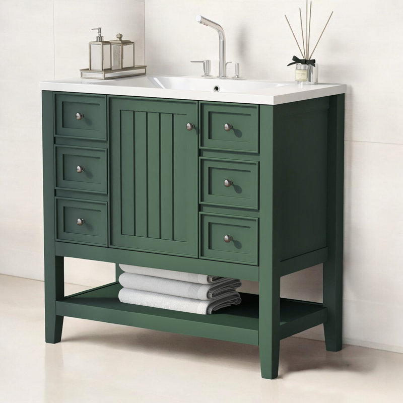 Meuble-lavabo simple 36 po avec comptoir, Vert
