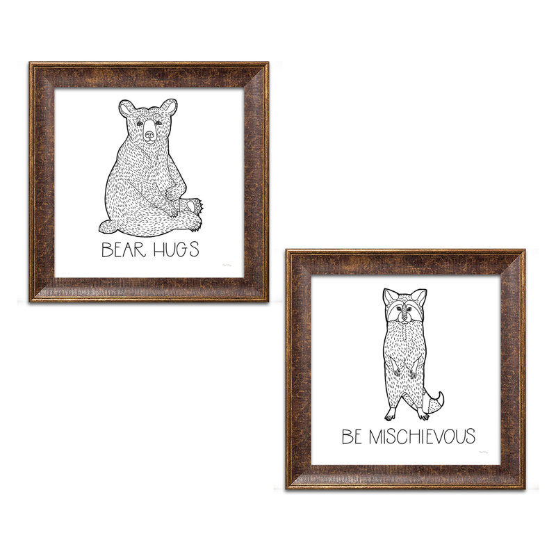 «Color the Forest Bear Hugs & Be Mischievous», ensemble de 2 pièces encadrées, Papier avec cadre noir