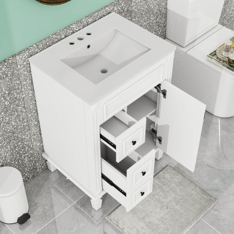 Meuble-lavabo avec 2 tiroirs et tablette réglable, Blanc