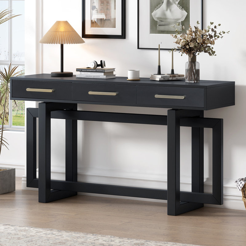 Console Ustyle - 3 tiroirs pour le couloir, le vestibule, le salon de style minimaliste moderne, une stabilité supérieure, une entrée très longue noire à 3 tiroirs, un couloir simple, stable,