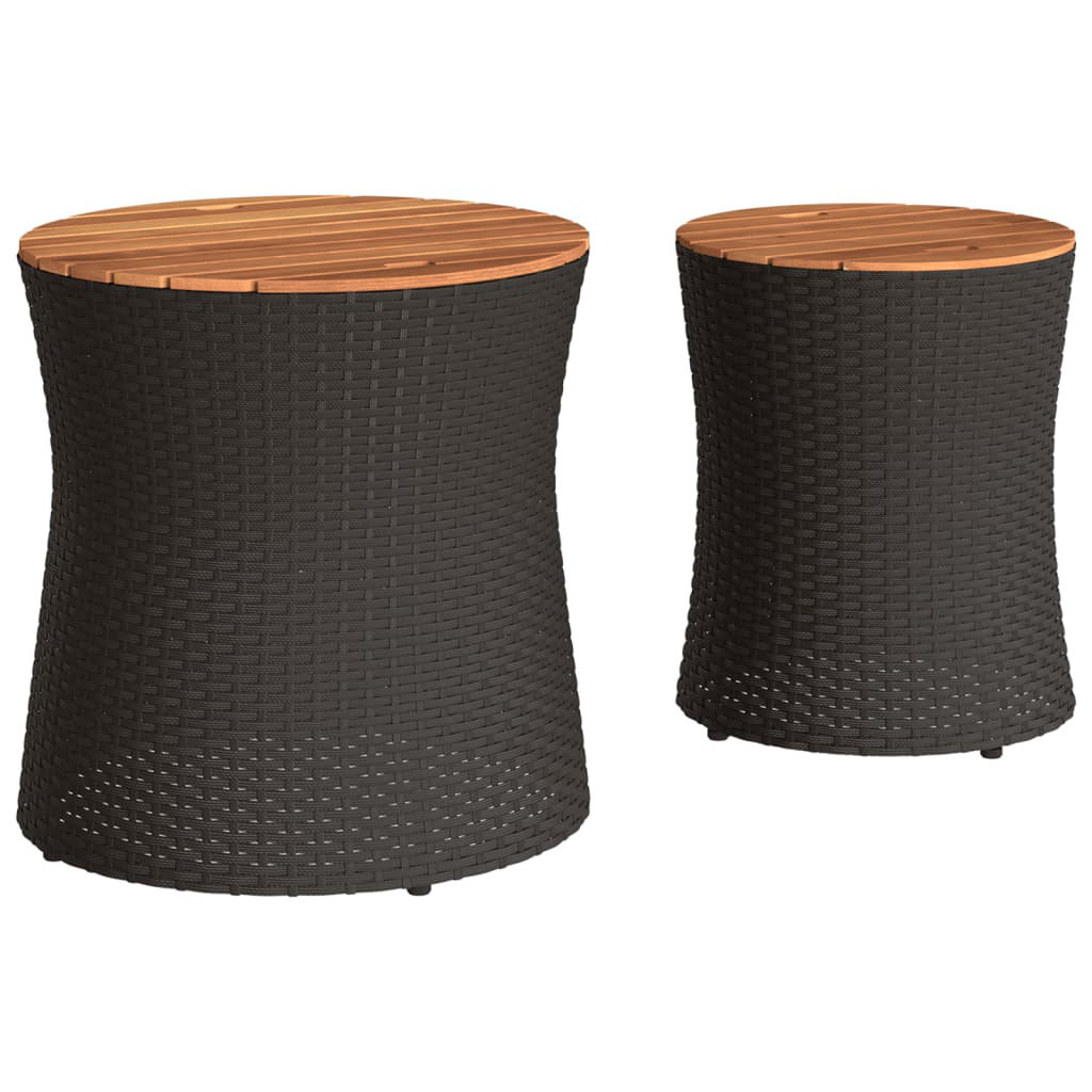Latitude Run® Patio Side Tables 2 Pcs With Wooden Top Poly Rattan | Wayfair