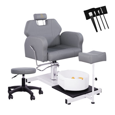 No Plumbing Pedicure Chair With Bubble Massage Foot Basin, 360° Swivel Adjustable Height Pedicure Station Beauty Spa Equipment With Rolling Stool For Nail Technicians, Salon (gray)