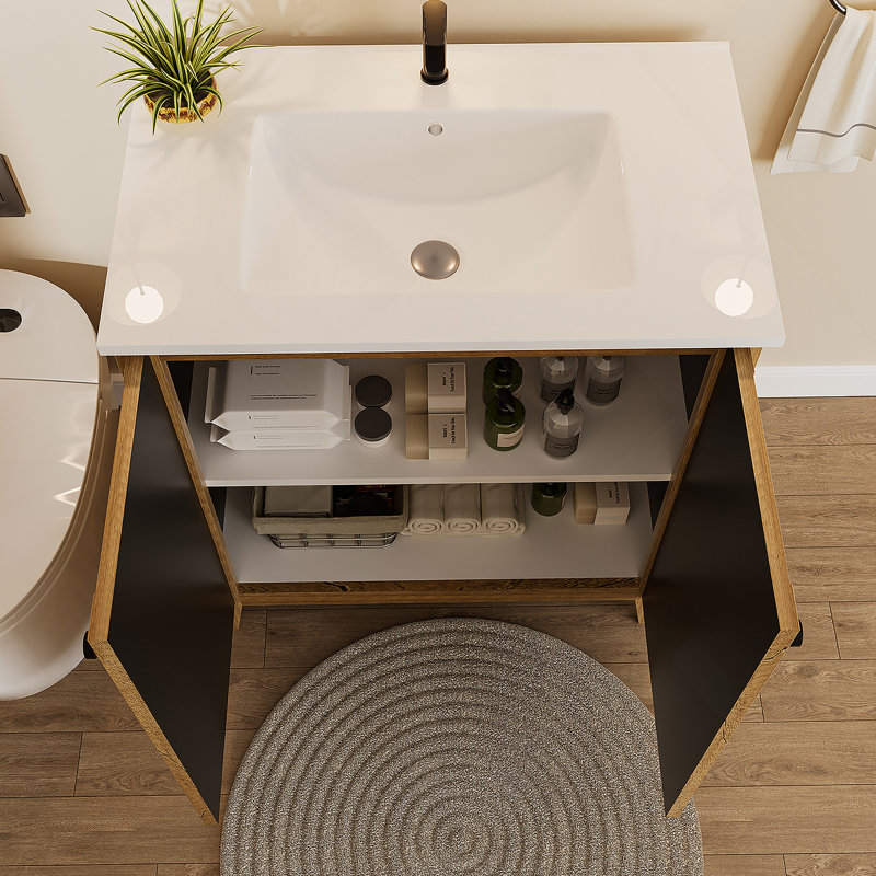 Armoire pliante avec évier en céramique, Chêne doré