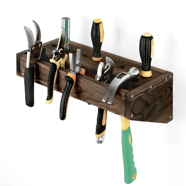 Screwdriver Solid Wood Tool Hammer Holder Pliers Storage Box Organizer Loon Peak Color: Brown