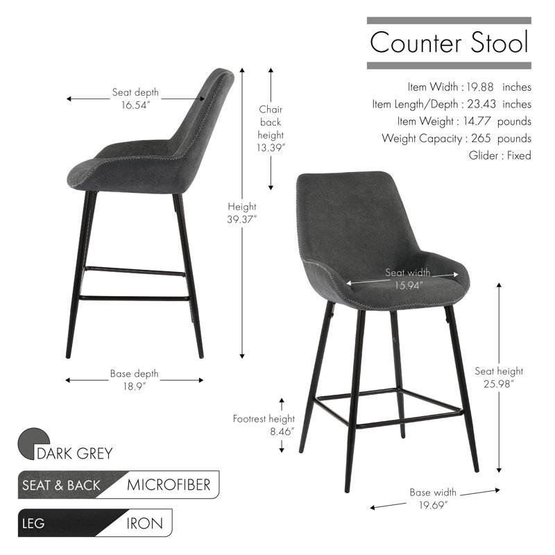 Tabouret de bar 25,98 po Haviland, Gris foncé