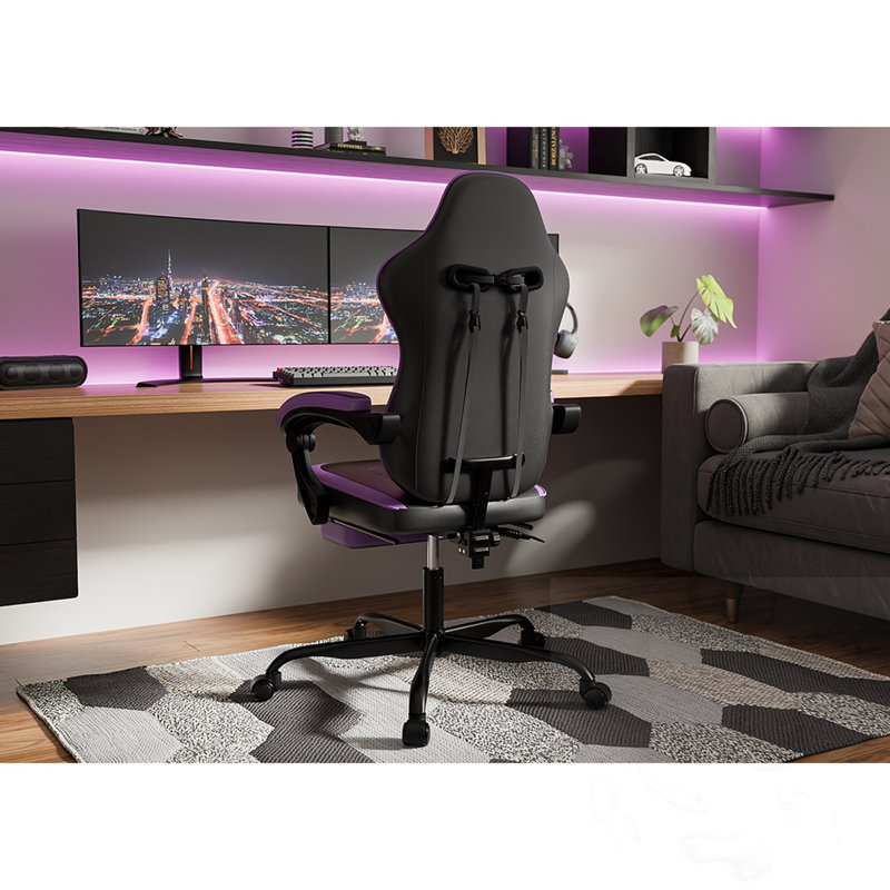 Fauteuil de jeu pivotant à hauteur réglable avec repose-pieds et support lombaire à massage