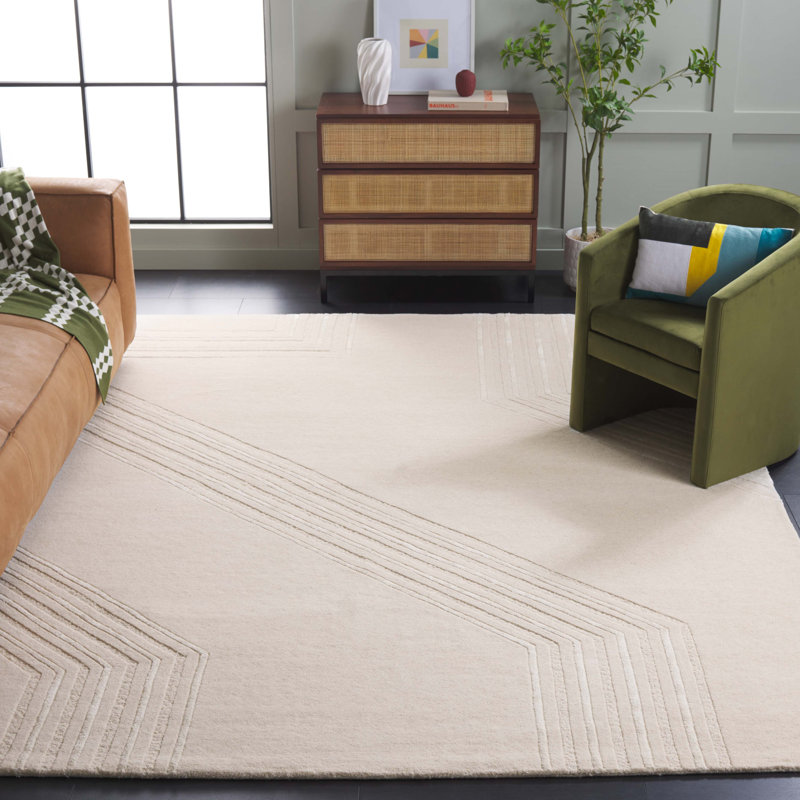 Kruter Hand Tufted Wool/Viscose Geometric Rug in Beige/Ivory, Rectangle 8' x 10'